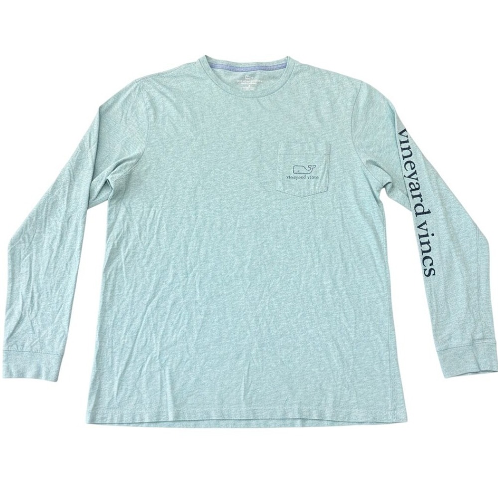 Vineyard Vines Long Sleeve T Shirt Mens L Heather Green Blue Whale Pocket Tee